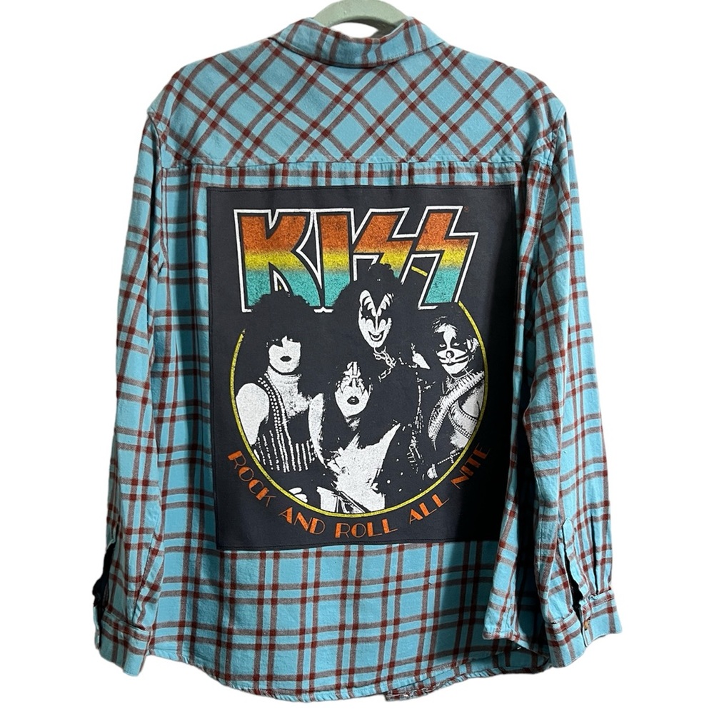 KISS Rock and Roll All Nite Graphic Upcycled Flannel
